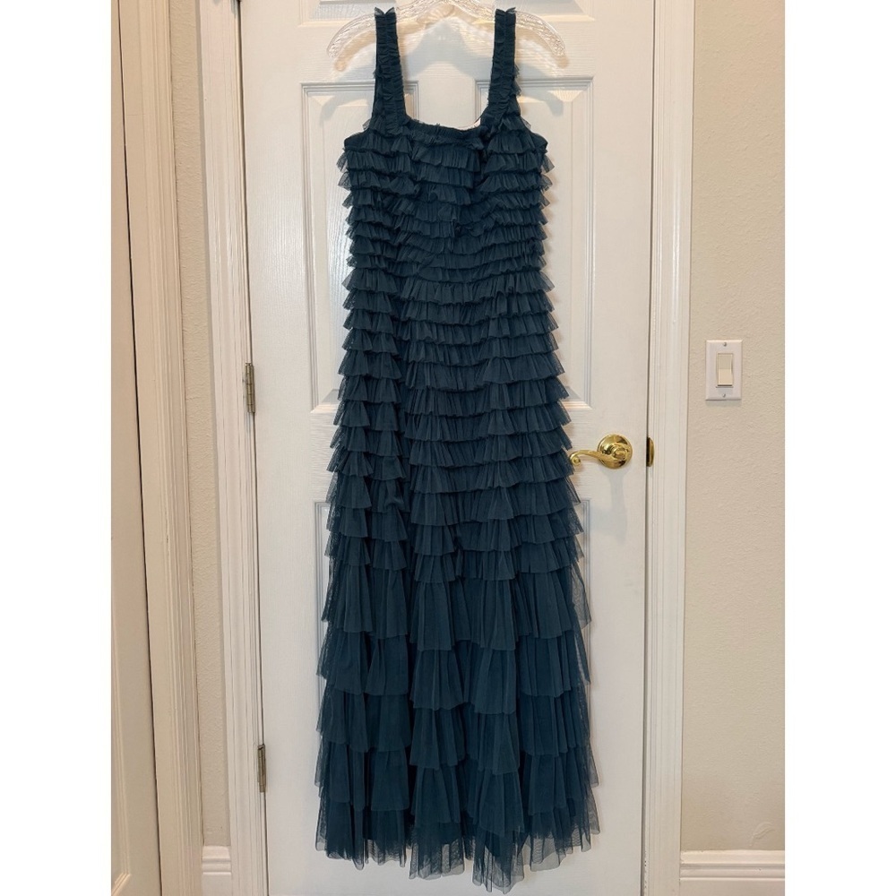 Mac Duggal 8046 Teal Sleeveless Ruffle Layered Gown Size 8 NWT - Picture 8 of 15
